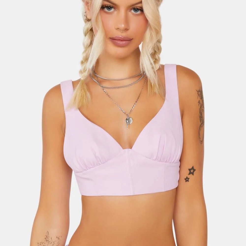 For Love & Lemons Natasha Corset Buckle Crop Top Purple XS NWT Coquette Festival